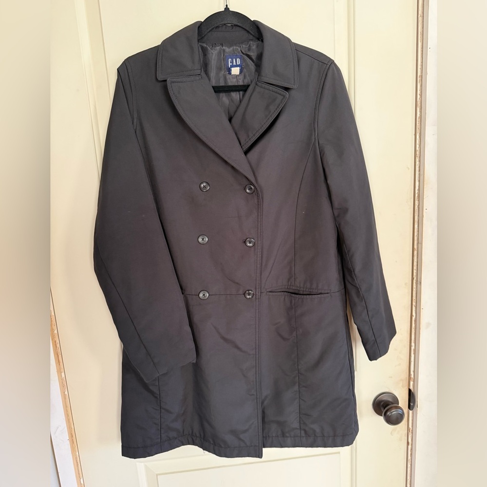 GAP double breasted 3/4 length black raincoat